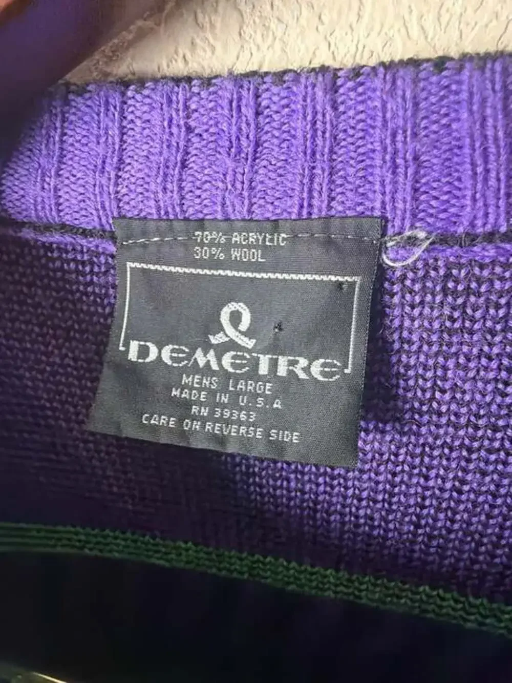 VTG Demetre‎ Mens L Ski Sweater Wool Blend Geometric Neon Abstract USA